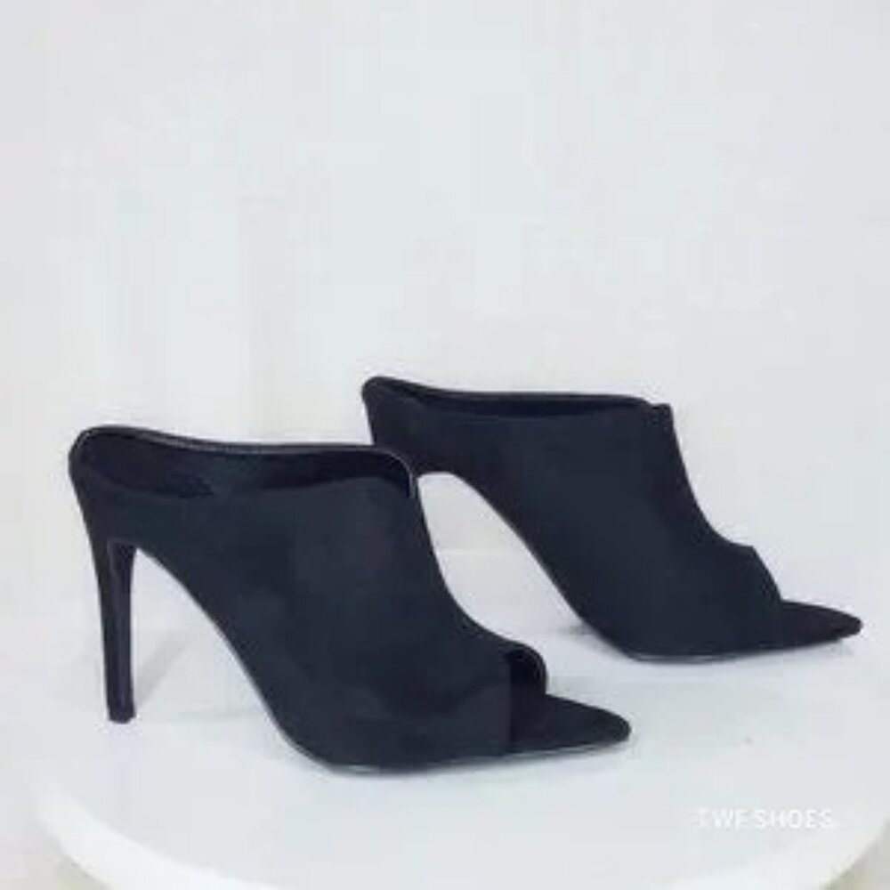 Good Will Mack Open Pointy Toe Slip On 4.5" High Heels Black